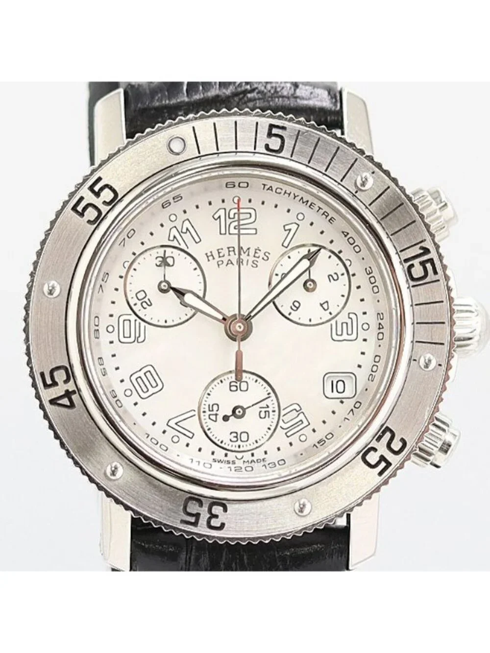 Hermes Clipper Diver Chrono White Shell Dial Watch